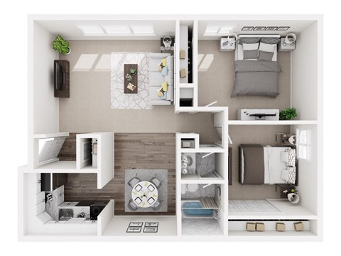 Floor plan for 2 beds, 1 bath, 988 sqft